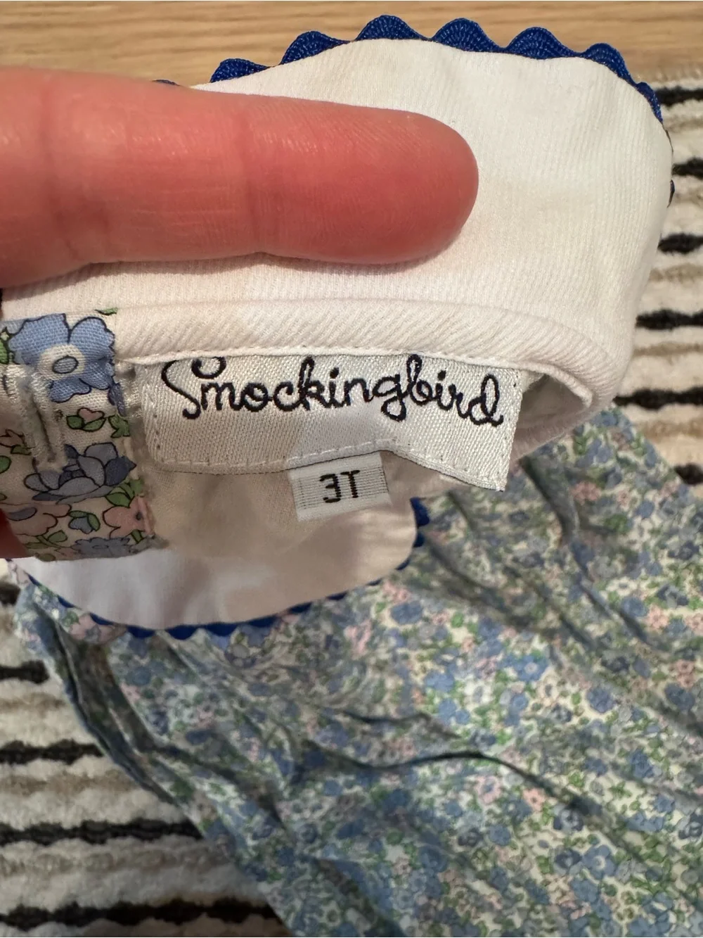 Smockingbird Girls Blue Floral Peter Pan Collar Dress